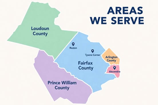 Map of Carevana Home Health's service area: Loudoun, Fairfax, Arlington, and Prince William Counties, VA